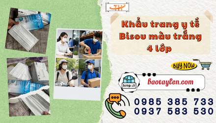 Sỉ khẩu trang y tế Bisou màu trắng 4 lớp chính hãng giá rẻ