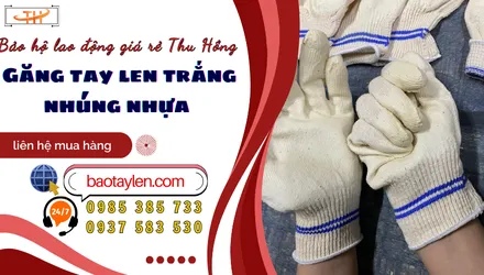 Găng tay len nhúng nhựa trắng có sẵn sỉ rẻ