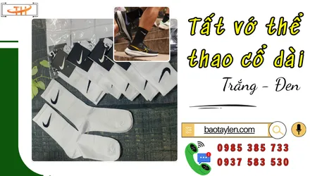 Tất vớ thể thao cổ cao trắng đen co giãn tốt