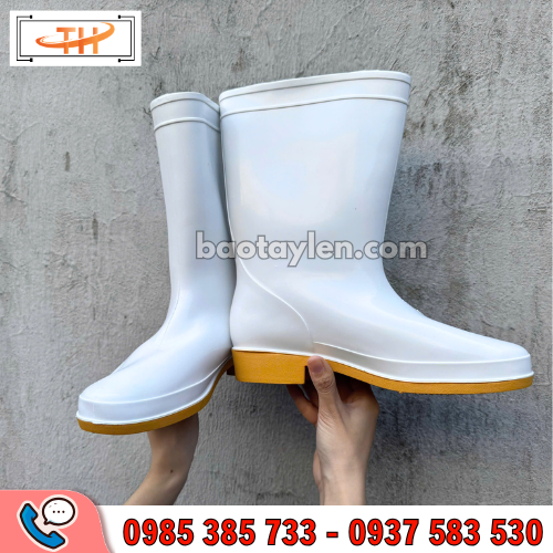 Ủng bảo hộ lao động màu trắng đế vàng Ủng bảo hộ lao động màu trắng đế vàng
