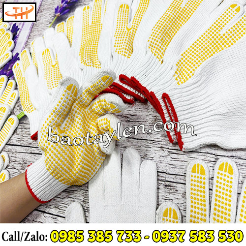 Găng tay len phủ hạt nhựa Găng tay len phủ hạt nhựa