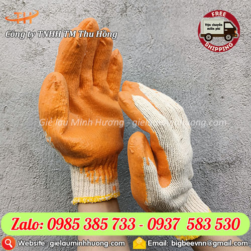 Găng tay nhúng nhựa cam bảo hộ lao động Găng tay nhúng nhựa cam bảo hộ lao động