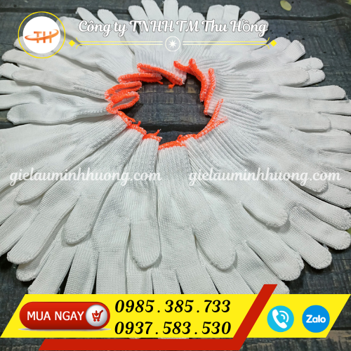 Bán găng tay sợi poly trắng 60g cổ dài giá rẻ Bán găng tay sợi poly trắng 60g cổ dài giá rẻ