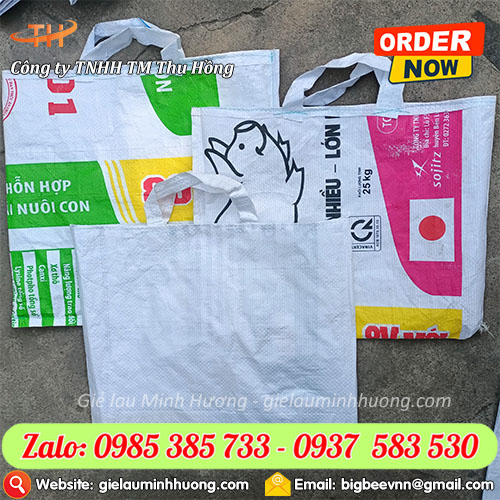 Bao cám cũ 25kg, 40kg, 50kg có quai xách tay Bao cám cũ 25kg, 40kg, 50kg có quai xách tay