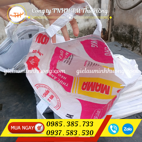 Bao PP có quai tái chế từ vỏ bao cám cò Bao PP có quai tái chế từ vỏ bao cám cò