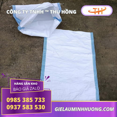 Bao PP dệt màu trắng 25kg Bao PP dệt màu trắng 25kg sọc xanh