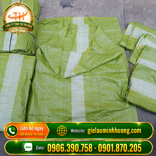Bao tải màu xanh sọc trắng 50kg loại mỏng đẹp Bao tải màu xanh sọc trắng 50kg loại mỏng đẹp