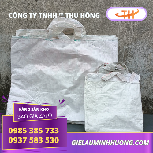 Bao tải nhựa tái chế xách quai nhiều kích cỡ Bao tải nhựa tái chế xách quai nhiều kích cỡ