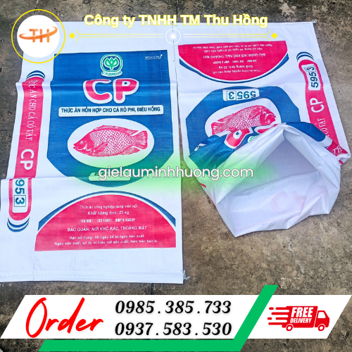 Bao tải PP đựng thức ăn cá hỗn hợp 25kg in sẵn Bao tải PP đựng thức ăn cá hỗn hợp 25kg in sẵn