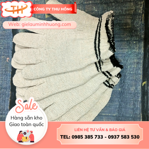 Bao tay len kem 100g hai viền đen Bao tay len kem 100g hai viền đen cho công nhân sản xuất