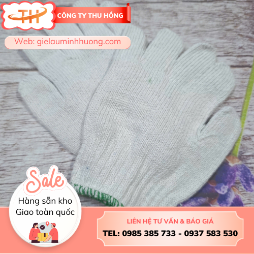 Bao tay len màu kem 80g viền xanh Bao tay len màu kem 80g viền xanh