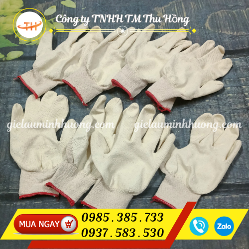 Bao tay len phủ nhựa trắng lòng bàn tay và ngón tay Bao tay len phủ nhựa trắng lòng bàn tay và ngón tay