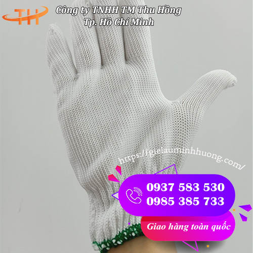 bao tay len poly trắng viền xanh  bao tay len poly trắng viền xanh