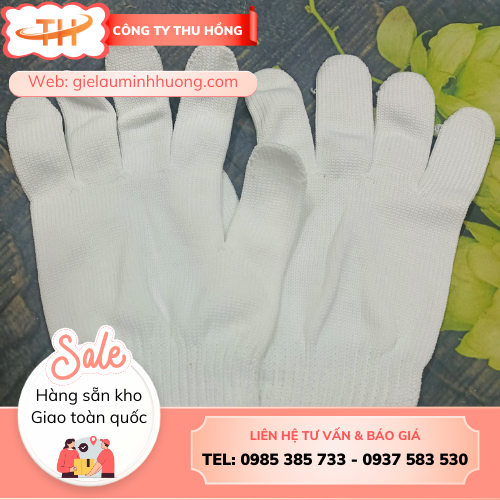 Bao tay sợi poly màu trắng 40g kim 10 Bao tay sợi poly màu trắng 40g kim 10 bền chắc