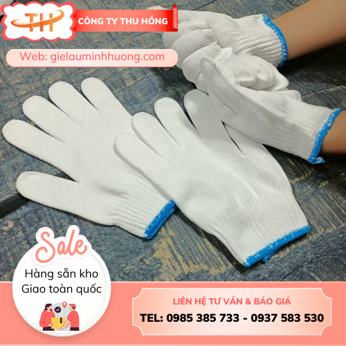 Bao tay sợi poly màu trắng 40g kim 10 Bao tay sợi poly màu trắng 40g kim 10 giá sỉ cho xưởng cơ khí