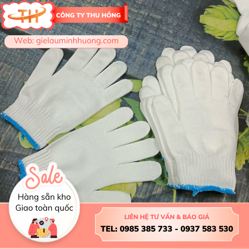 Bao tay sợi poly màu trắng 40g kim 10 Bao tay sợi poly màu trắng 40g kim 10