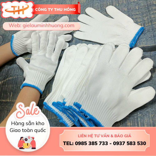 Bao tay sợi poly màu trắng 40g kim 10 Bao tay sợi poly màu trắng 40g sợi mịn, không xù lông