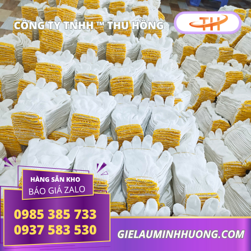 Bao tay sợi poly trắng 60g viền vàng giá sỉ siêu ưu đãi tại xưởng Bao tay sợi poly trắng 60g viền vàng giá sỉ siêu ưu đãi tại xưởng