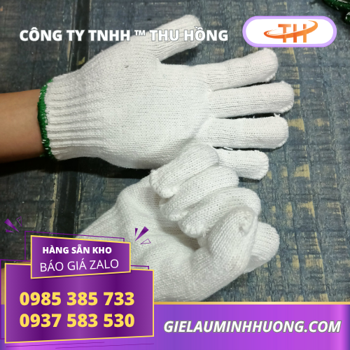 Găng tay bảo hộ len trắng viền xanh Găng tay bảo hộ len trắng viền xanh