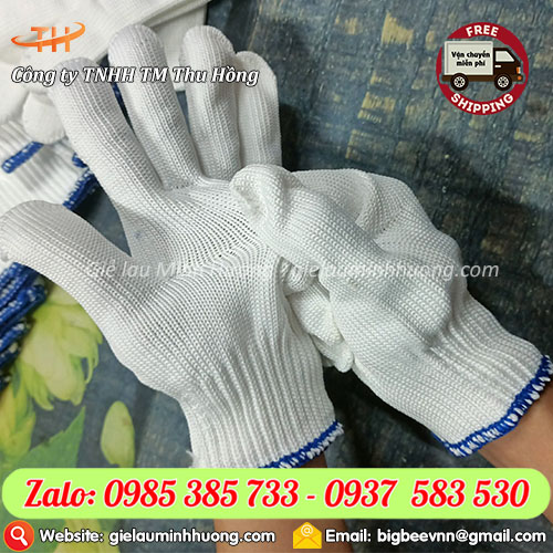 Găng tay bảo hộ sợi poly trắng dày dặn, bền tốt Găng tay bảo hộ sợi poly trắng dày dặn, bền tốt