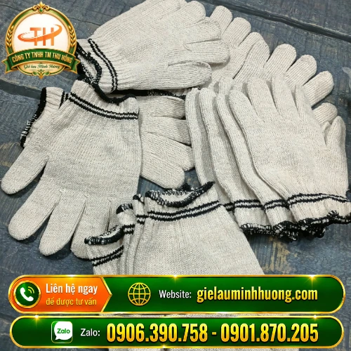 Găng tay len kem 90g hai viền đen bảo hộ chống trầy xước Găng tay len kem 90g hai viền đen bảo hộ chống trầy xước