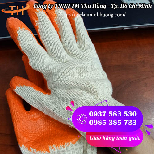 găng tay len phủ cao su màu cam 60g chống trơn trượt găng tay len phủ cao su màu cam 60g chống trơn trượt