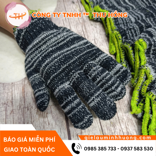 Găng tay len sợi muối tiêu 80g viền xanh đẹp Găng tay len sợi muối tiêu 80g viền xanh đẹp