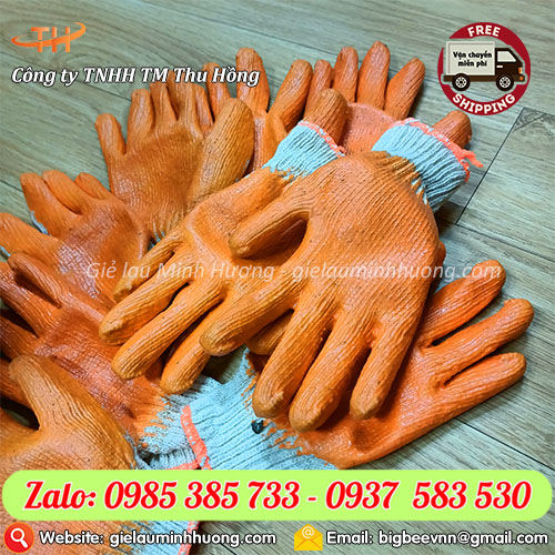 Găng tay nhúng nhựa cam 1 mặt chống trơn, tăng bám dính Găng tay nhúng nhựa cam 1 mặt chống trơn, tăng bám dính