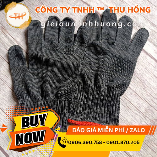 Găng tay poly đen viền đỏ 50g Găng tay poly đen viền đỏ 50g