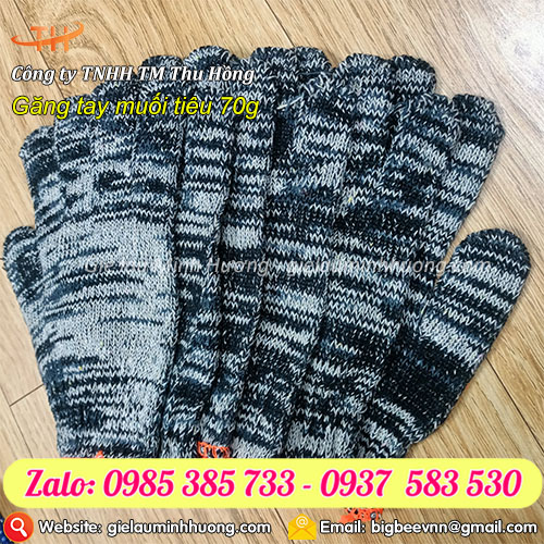 Găng tay sợi muối tiêu 70g bảo hộ lao động cho công nhân Găng tay sợi muối tiêu 70g bảo hộ lao động cho công nhân