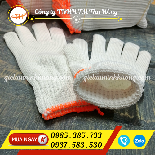 Găng tay sợi poly trắng 60g cổ dài dệt kim 7 Găng tay sợi poly trắng 60g cổ dài dệt kim 7