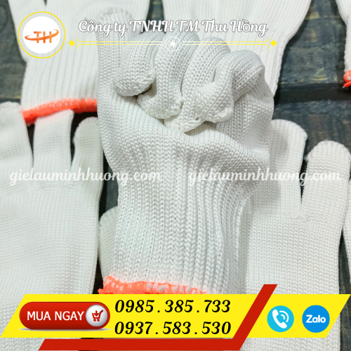 Găng tay sợi poyl trắng 60g cổ dài Găng tay sợi poyl trắng 60g cổ dài
