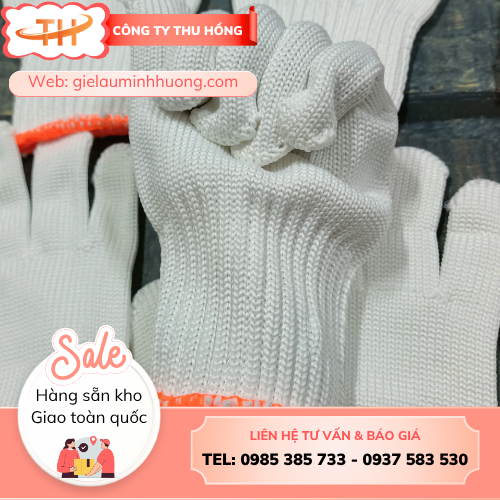 Găng tay sợi poly trắng cổ dài Găng tay sợi poly trắng cổ dài 70g, 80g