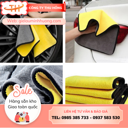 Khăn lau đa năng vệ sinh xe hơi Khăn lau đa năng hai mặt vàng xám lau xe hơi siêu sạch
