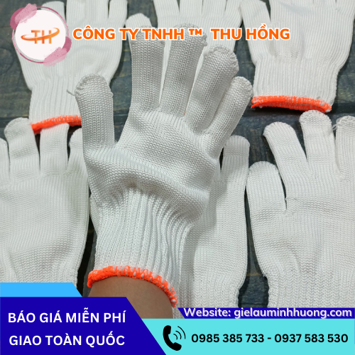 Mẫu bao tay len poly 70g cổ dài viền cam Mẫu bao tay len poly 70g cổ dài viền cam