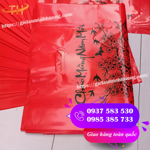 sỉ rẻ túi xoài PE màu đỏ in chúc mừng năm mới
