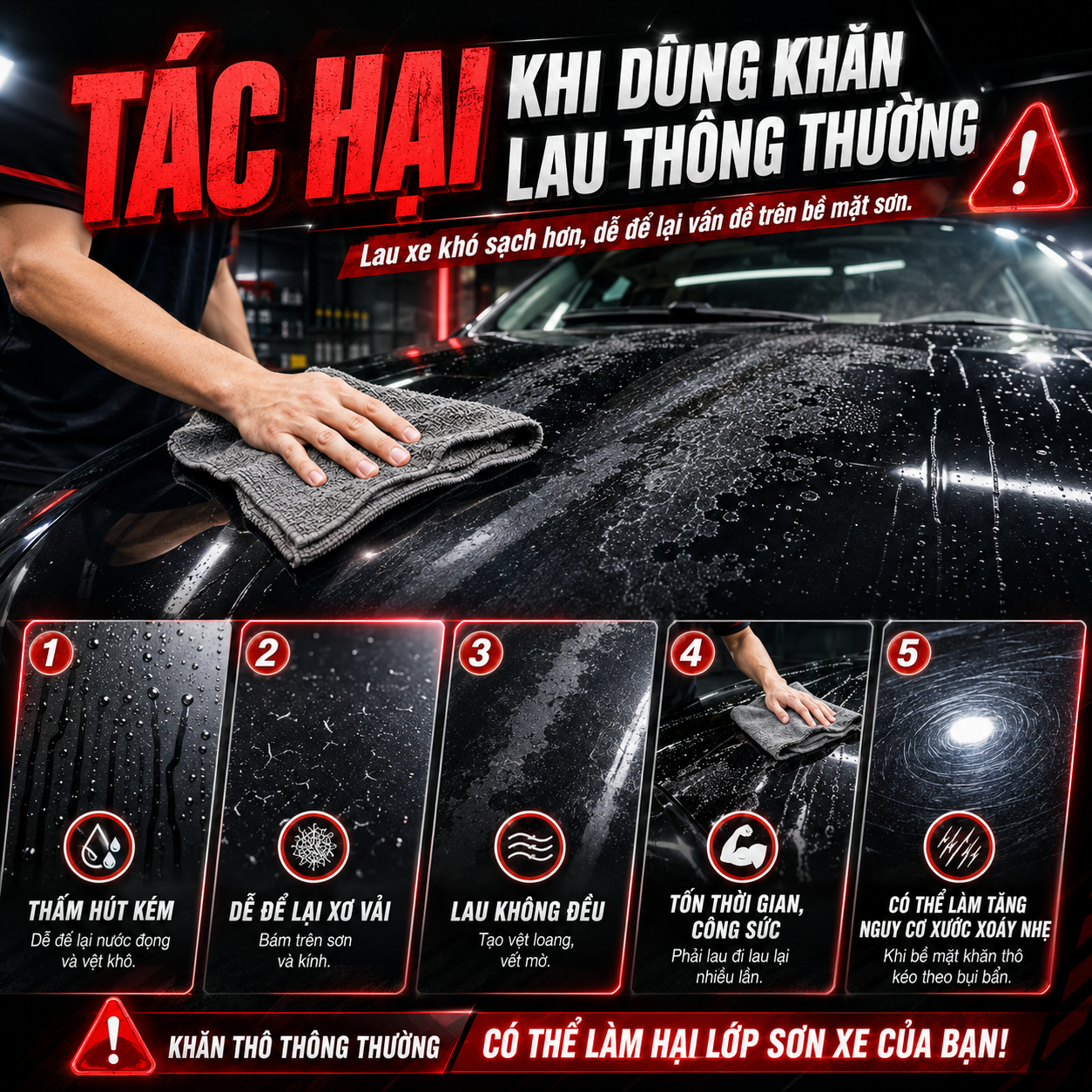 Tác hại khi sử dụng khăn lau thông thường để lau xe hơi Tác hại khi sử dụng khăn lau thông thường để lau xe hơi