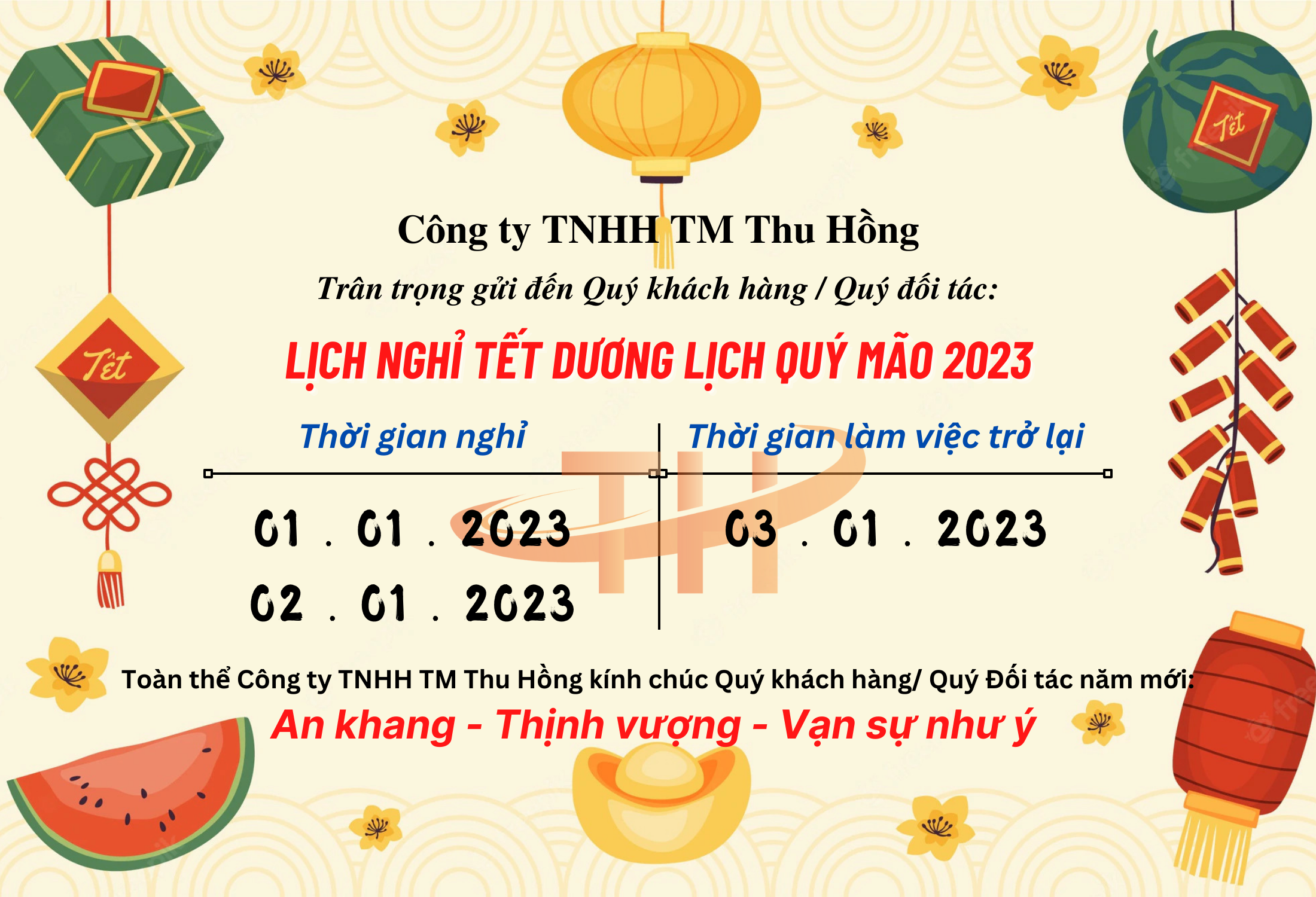 lịch nghỉ tết dương lịch 2023 của Thu Hồng