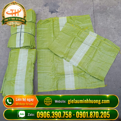Thu Hồng chuyên sỉ bao tải màu xanh lá sọc trắng 50kg giá rẻ Thu Hồng chuyên sỉ bao tải màu xanh lá sọc trắng 50kg giá rẻ