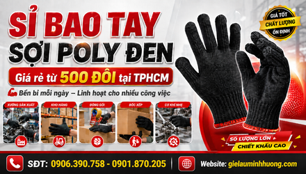 Sỉ bao tay sợi poly đen giá rẻ từ 500 đôi tại TPHCM
