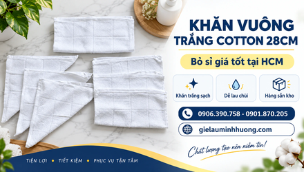 Bỏ sỉ khăn vuông trắng cotton 28cm giá rẻ nội thành HCM