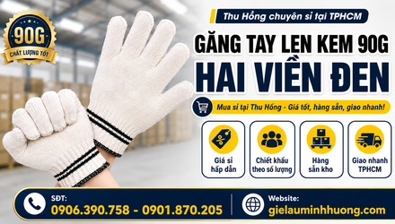 Thu Hồng chuyên sỉ găng tay len kem 90g hai viền đen tại TPHCM