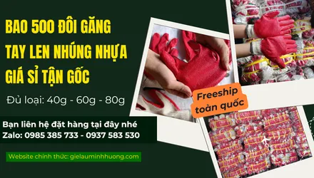 Bao 500 đôi găng tay len nhúng nhựa một mặt giá sỉ