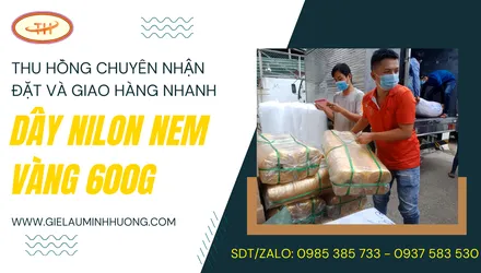 Thu Hồng tiếp tục đóng gói và giao dây nilon nem vàng 600g cho xưởng trong ngày