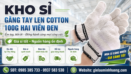 Kho sỉ găng tay len cotton 100g hai viền đen