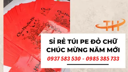 Sỉ rẻ túi xoài PE màu đỏ in chúc mừng năm mới