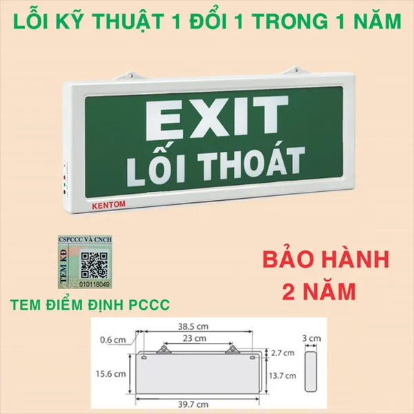 Đèn Exit Thoát Hiểm Kentom 1 Mặt KT610