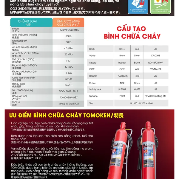 Bình Chữa Cháy Xe Đẩy Tomoken Khí CO2 24kg 