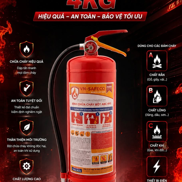 Bình Chữa Cháy Bột ABC 4KG VN-SAFECO