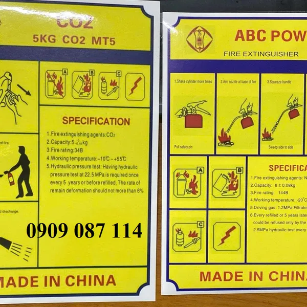 Tem Nhãn Dán Bình Chữa Cháy TQ Màu Vàng